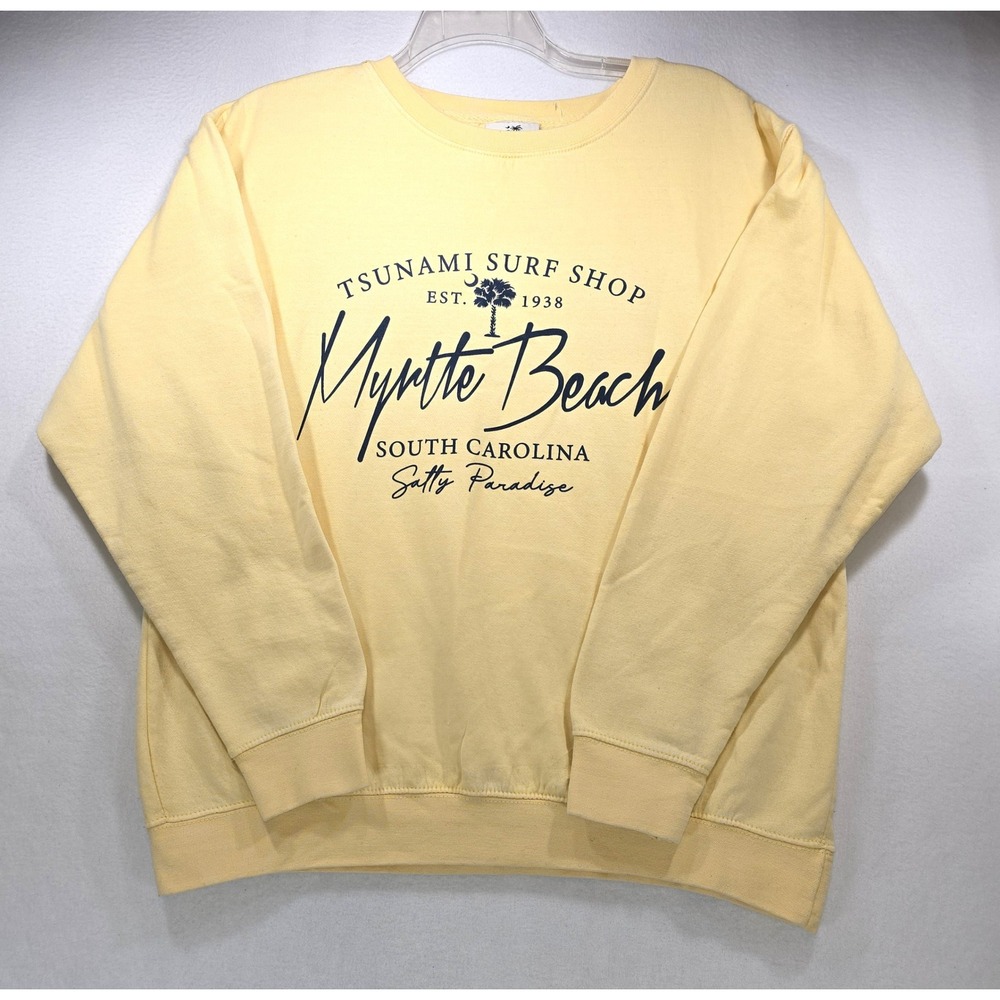 Tsunami Surf Shop Myrtle Beach South Carolina Sweatshirt Yellow XL Graphic Crew
